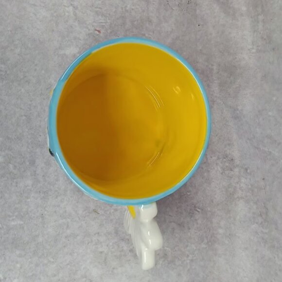 Bee Daisy Flower Mug Blue Yellow Ceramic Cup 3D Handle Springe Coffee Tea - Picture 4 of 5